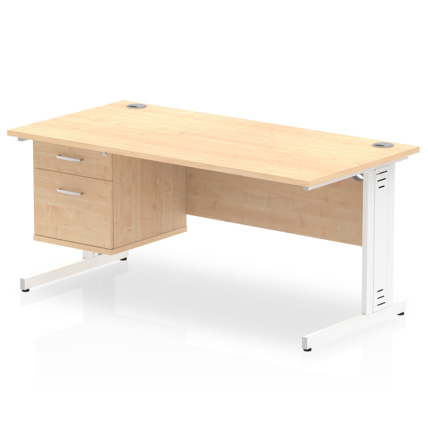 Impulse Cable Managed Straight Desk With Single Fixed Pedestal - 1600mm - Multiple Colour Options