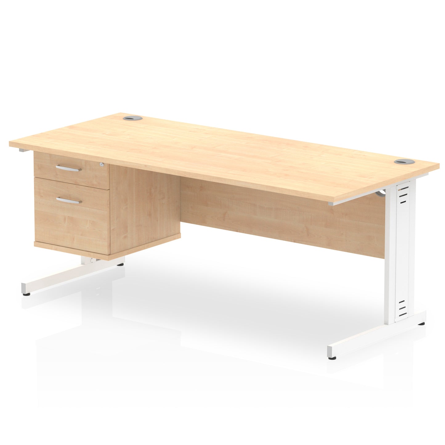 Impulse Cable Managed Straight Desk With Single Fixed Pedestal - 1800mm - Multiple Colour Options