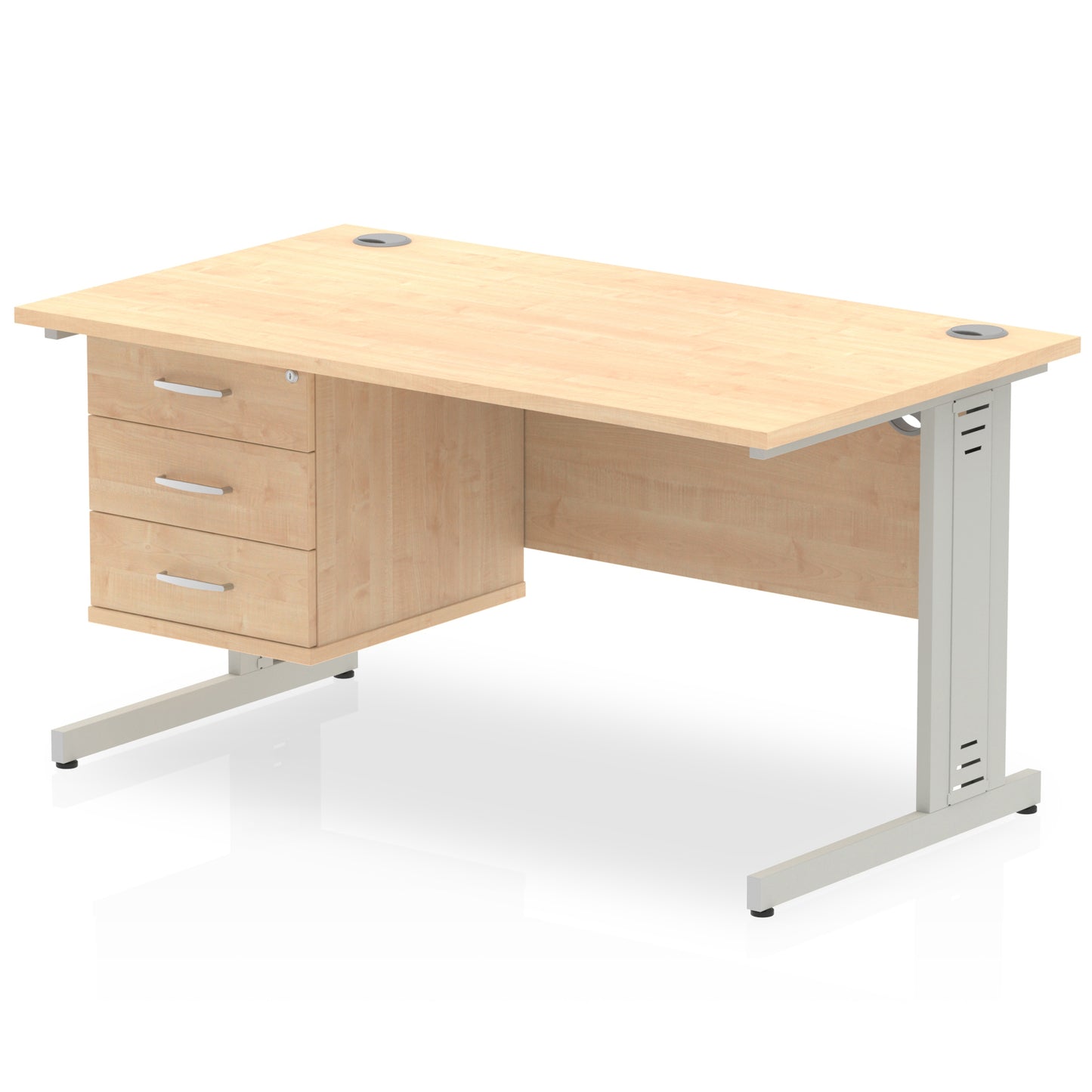 Impulse Cable Managed Straight Desk With Single Fixed Pedestal - 1400mm - Multiple Colour Options
