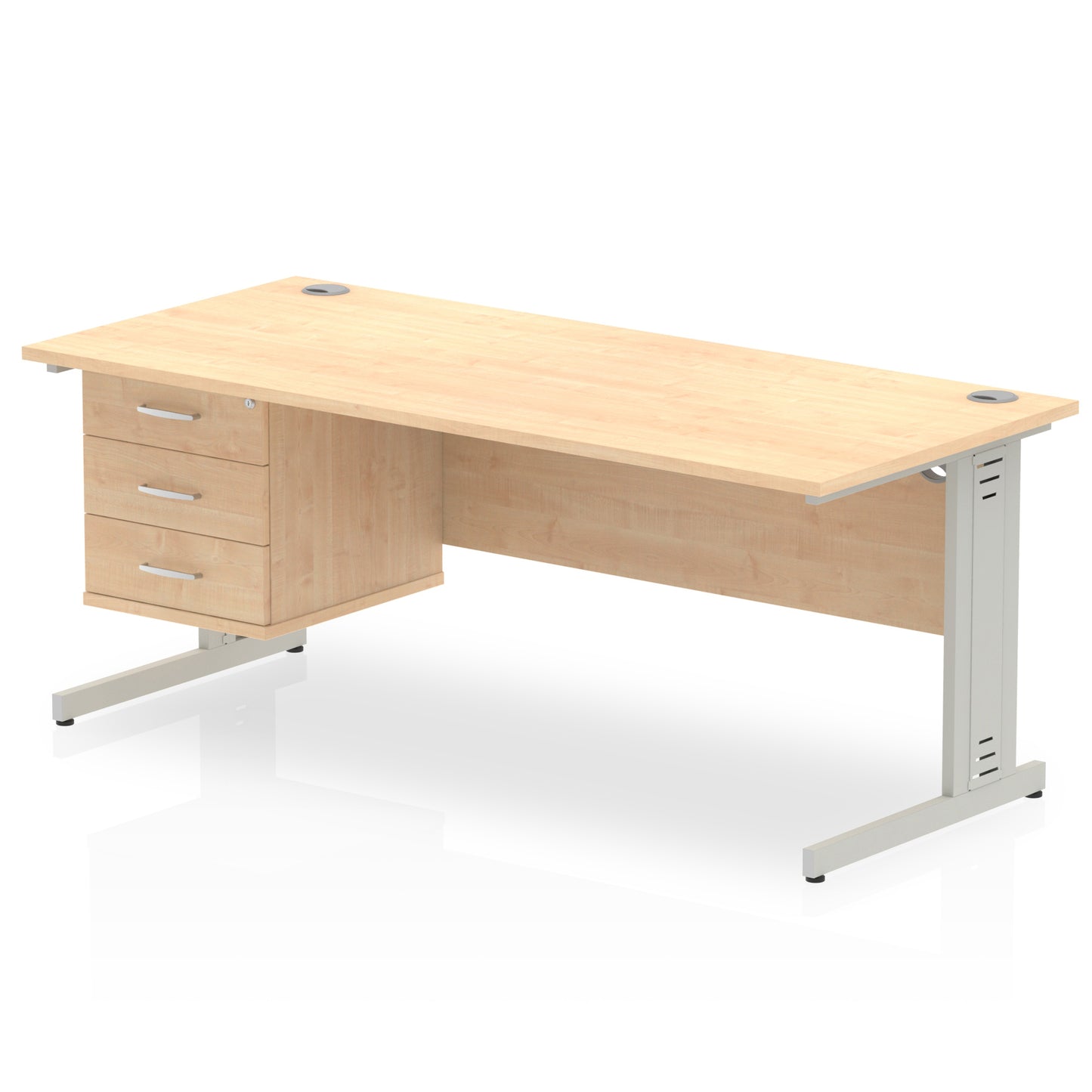 Impulse Cable Managed Straight Desk With Single Fixed Pedestal - 1800mm - Multiple Colour Options