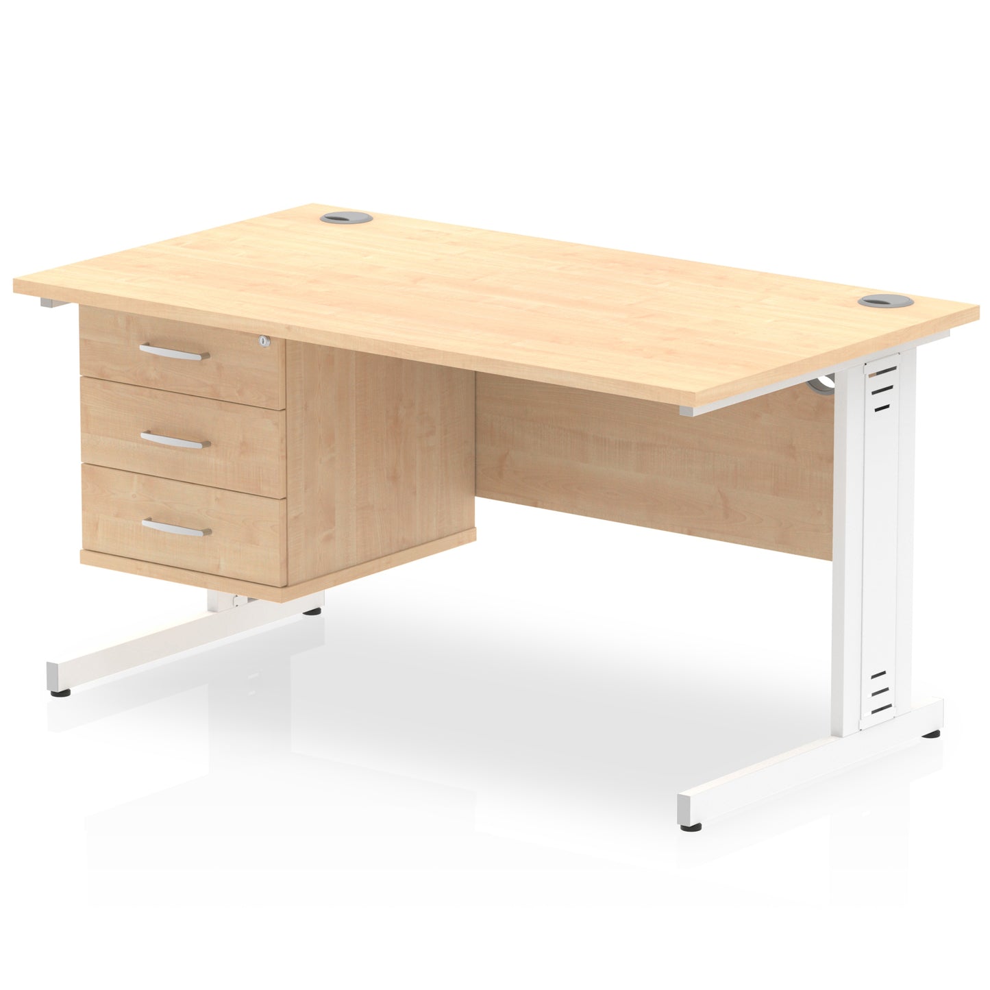 Impulse Cable Managed Straight Desk With Single Fixed Pedestal - 1400mm - Multiple Colour Options