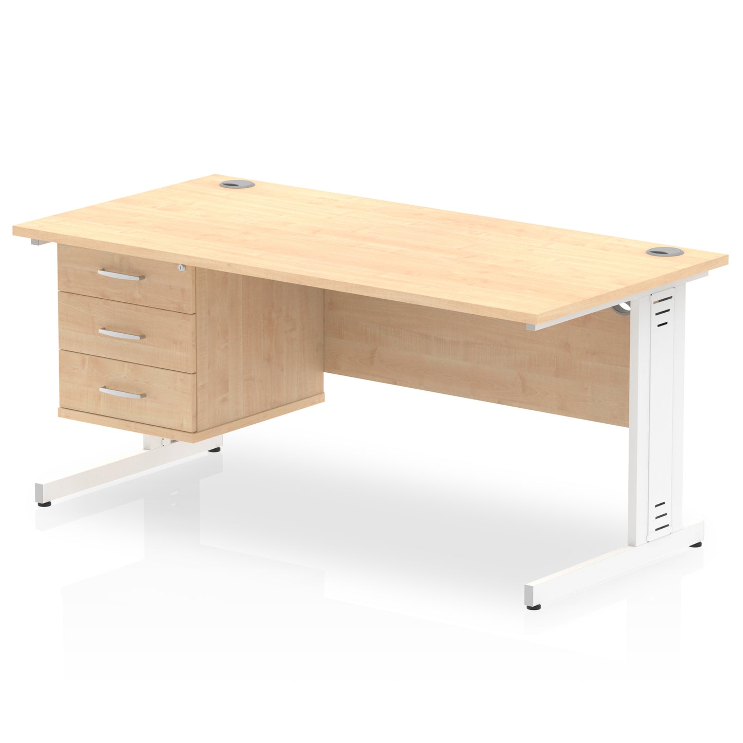Impulse Cable Managed Straight Desk With Single Fixed Pedestal - 1600mm - Multiple Colour Options