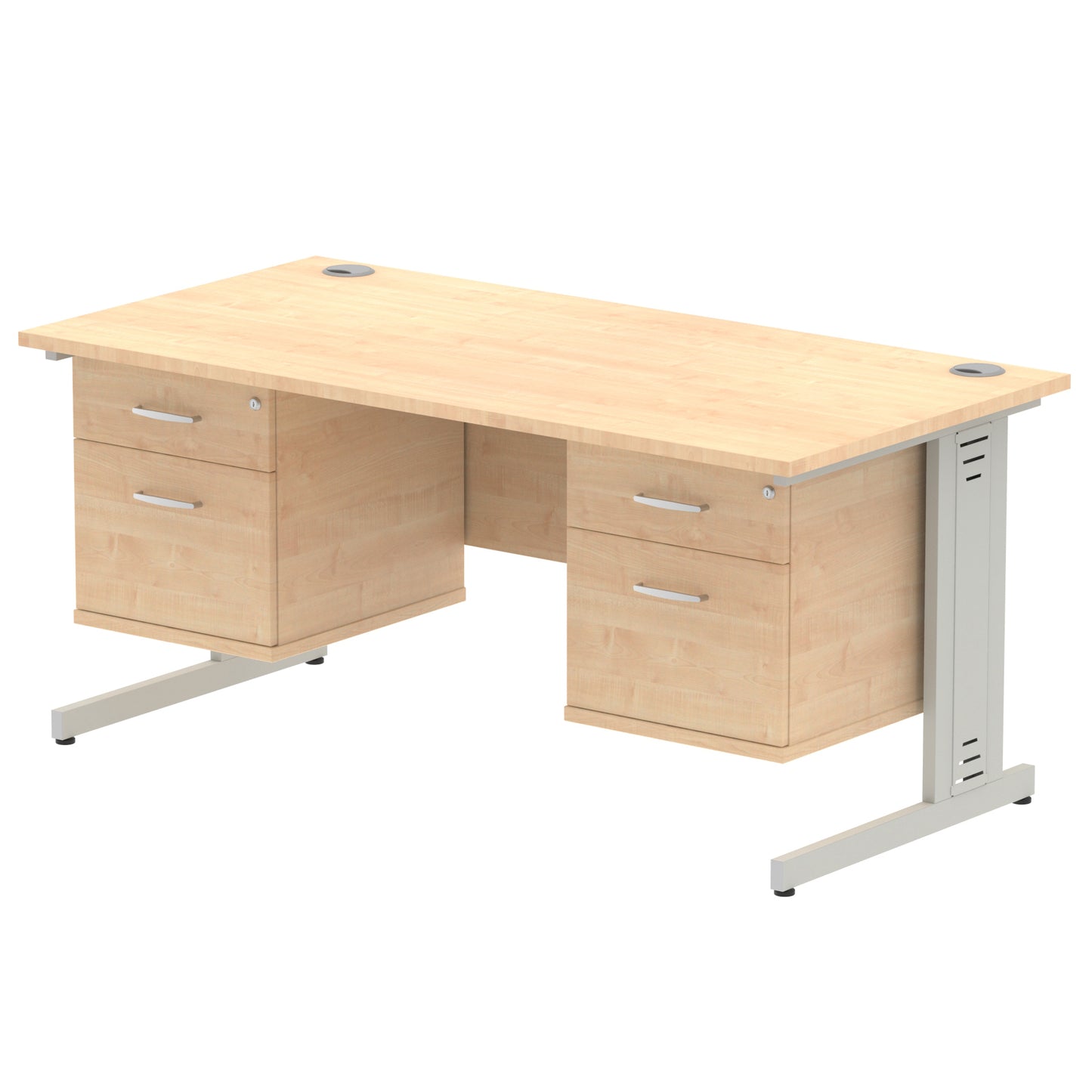Impulse Cable Managed Straight Desk With Two Fixed Pedestal - 1600mm - Multiple Colour Options