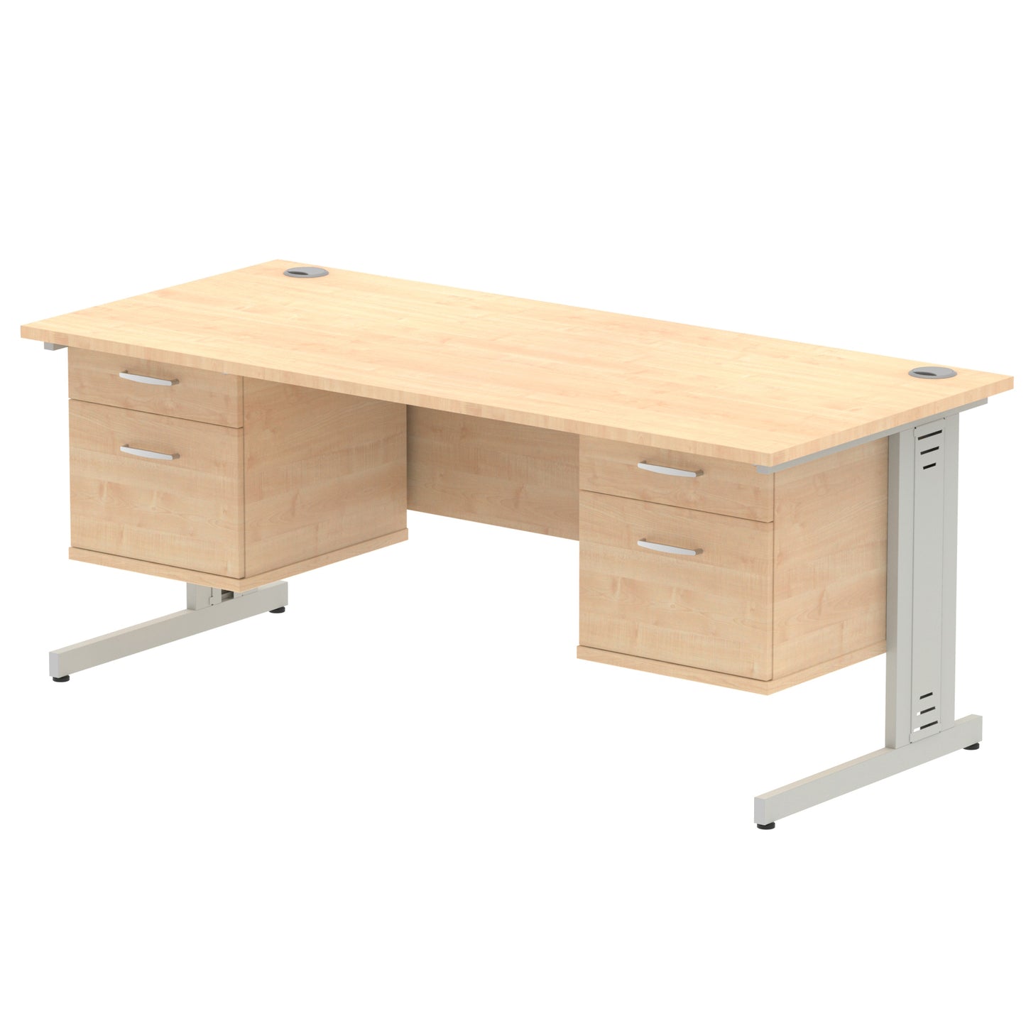 Impulse Cable Managed Straight Desk With Two Fixed Pedestal - 1800mm - Multiple Colour Options
