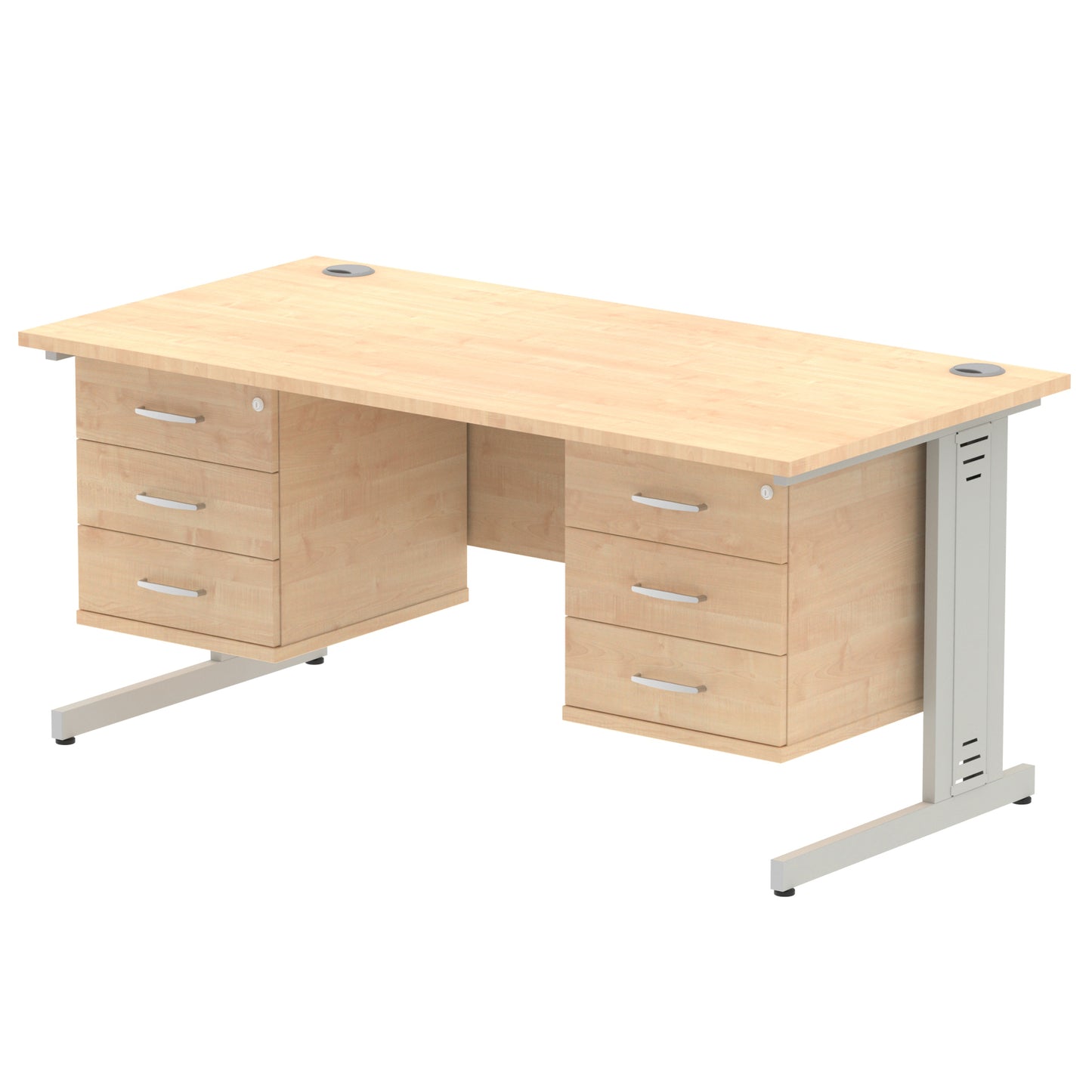 Impulse Cable Managed Straight Desk With Two Fixed Pedestal - 1600mm - Multiple Colour Options