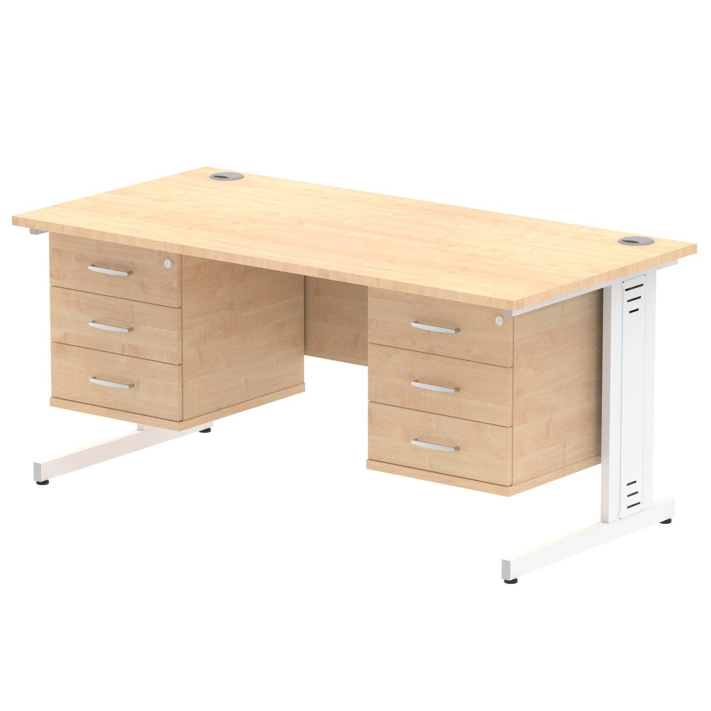 Impulse Cable Managed Straight Desk With Two Fixed Pedestal - 1600mm - Multiple Colour Options