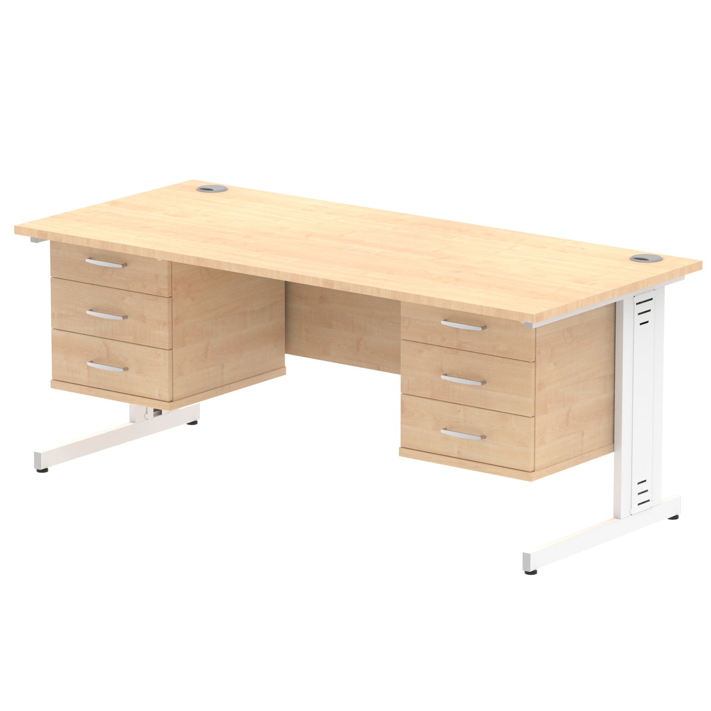 Impulse Cable Managed Straight Desk With Two Fixed Pedestal - 1800mm - Multiple Colour Options