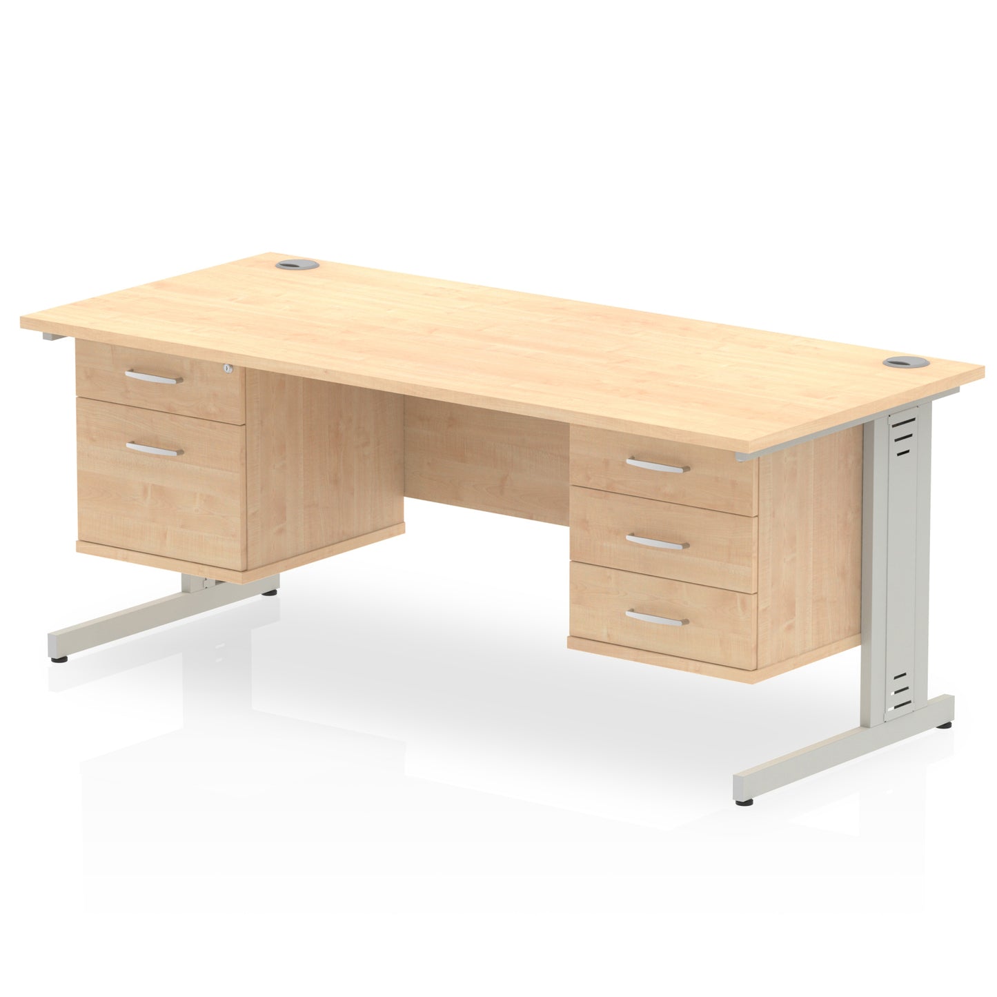 Impulse Cable Managed Straight Desk With Two Fixed Pedestal - 1800mm - Multiple Colour Options