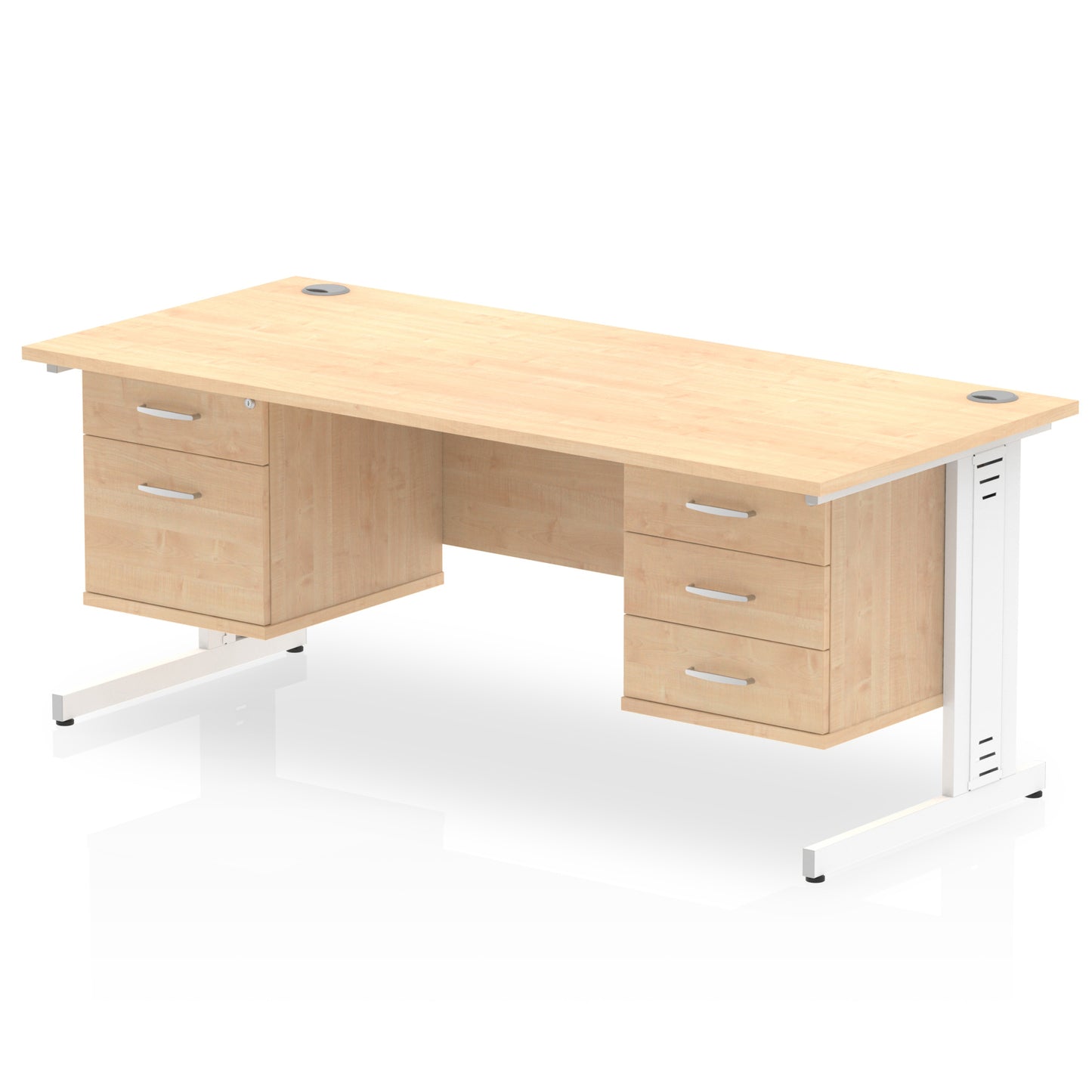 Impulse Cable Managed Straight Desk With Two Fixed Pedestal - 1800mm - Multiple Colour Options