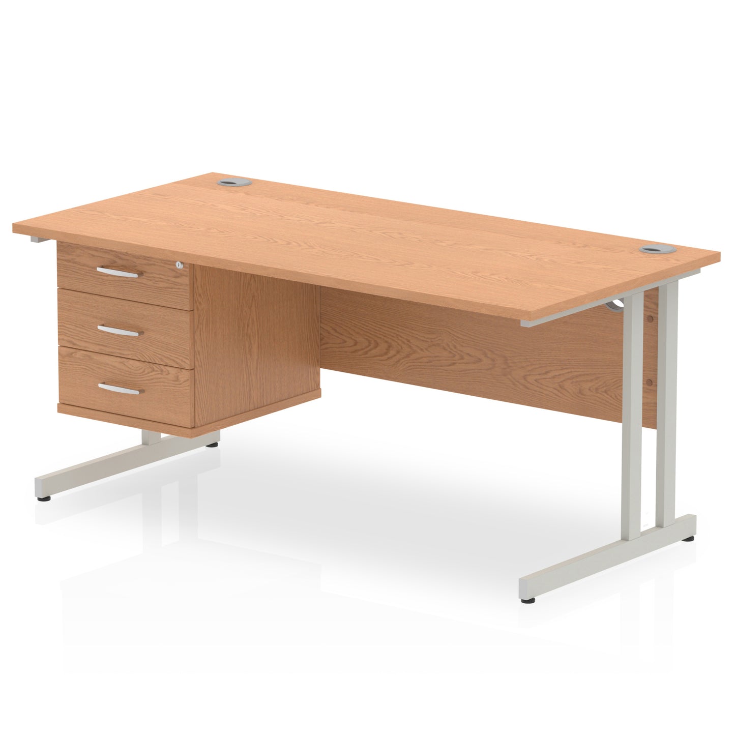 Impulse Cantilever Straight Desk With Single Fixed Pedestal - 1600mm - Multiple Colour Options