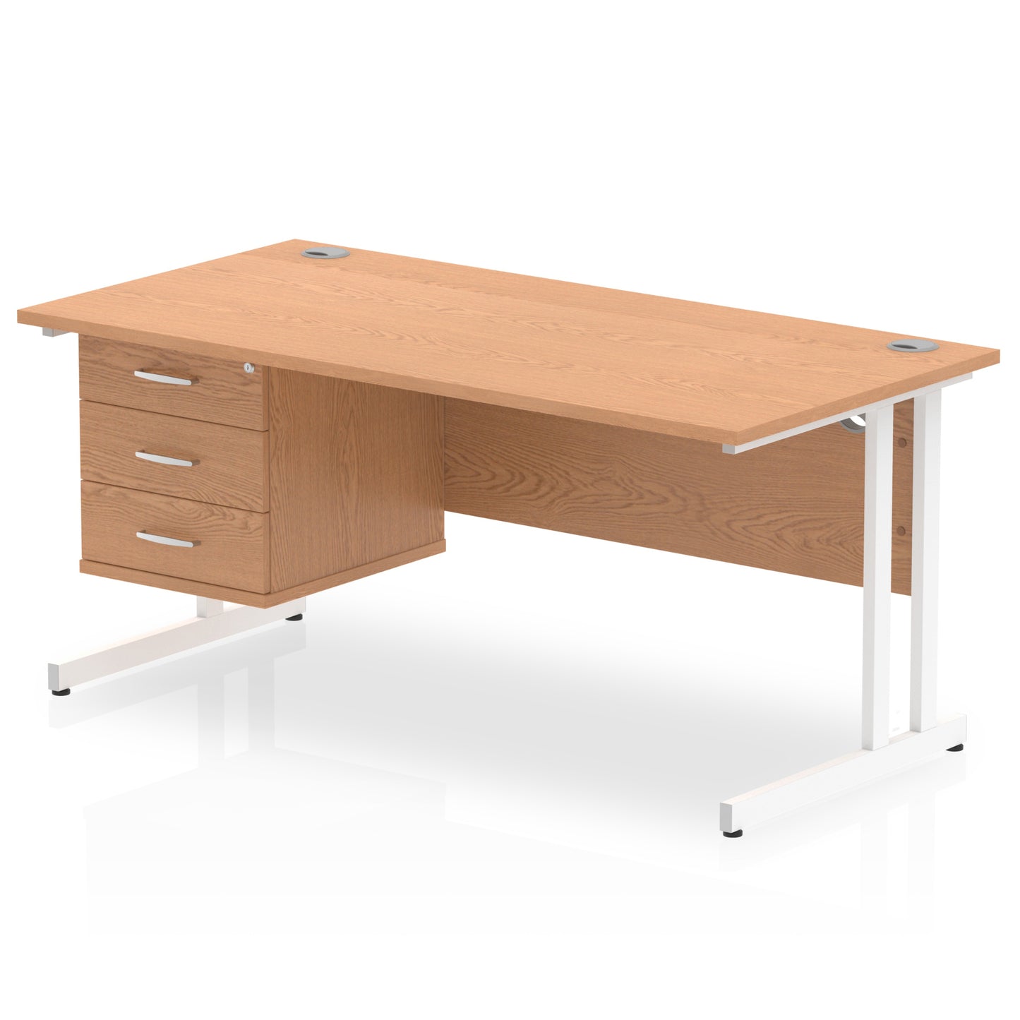 Impulse Cantilever Straight Desk With Single Fixed Pedestal - 1600mm - Multiple Colour Options