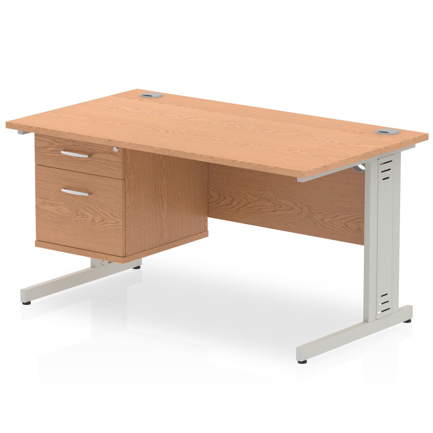 Impulse Cable Managed Straight Desk With Single Fixed Pedestal - 1400mm - Multiple Colour Options