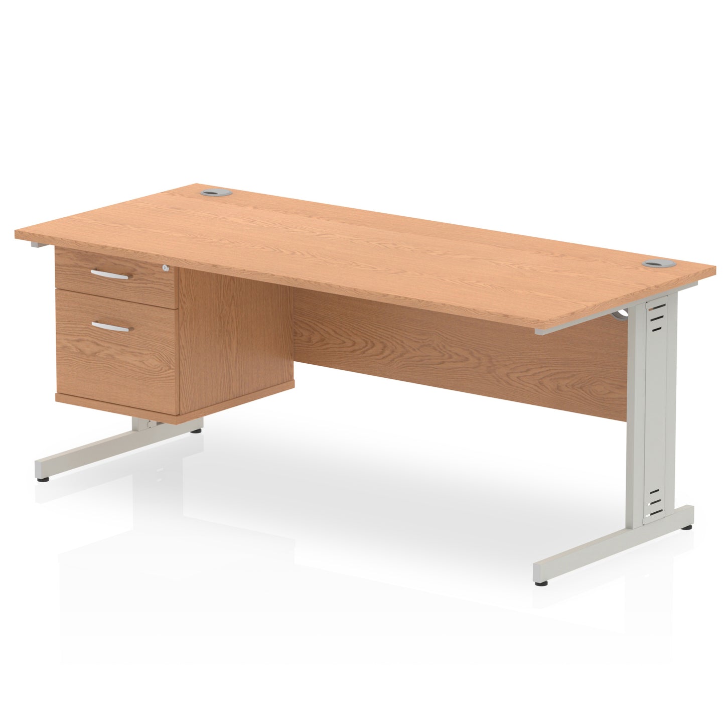 Impulse Cable Managed Straight Desk With Single Fixed Pedestal - 1800mm - Multiple Colour Options