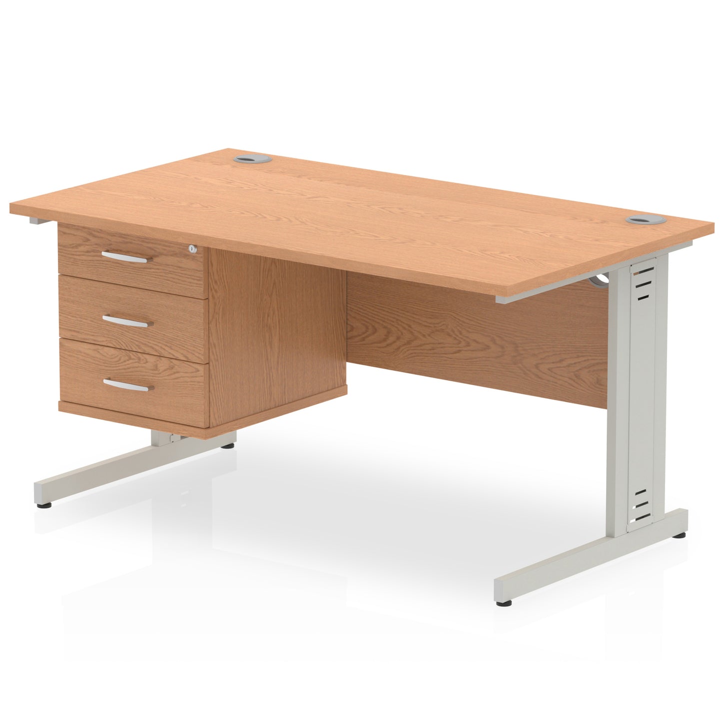 Impulse Cable Managed Straight Desk With Single Fixed Pedestal - 1400mm - Multiple Colour Options