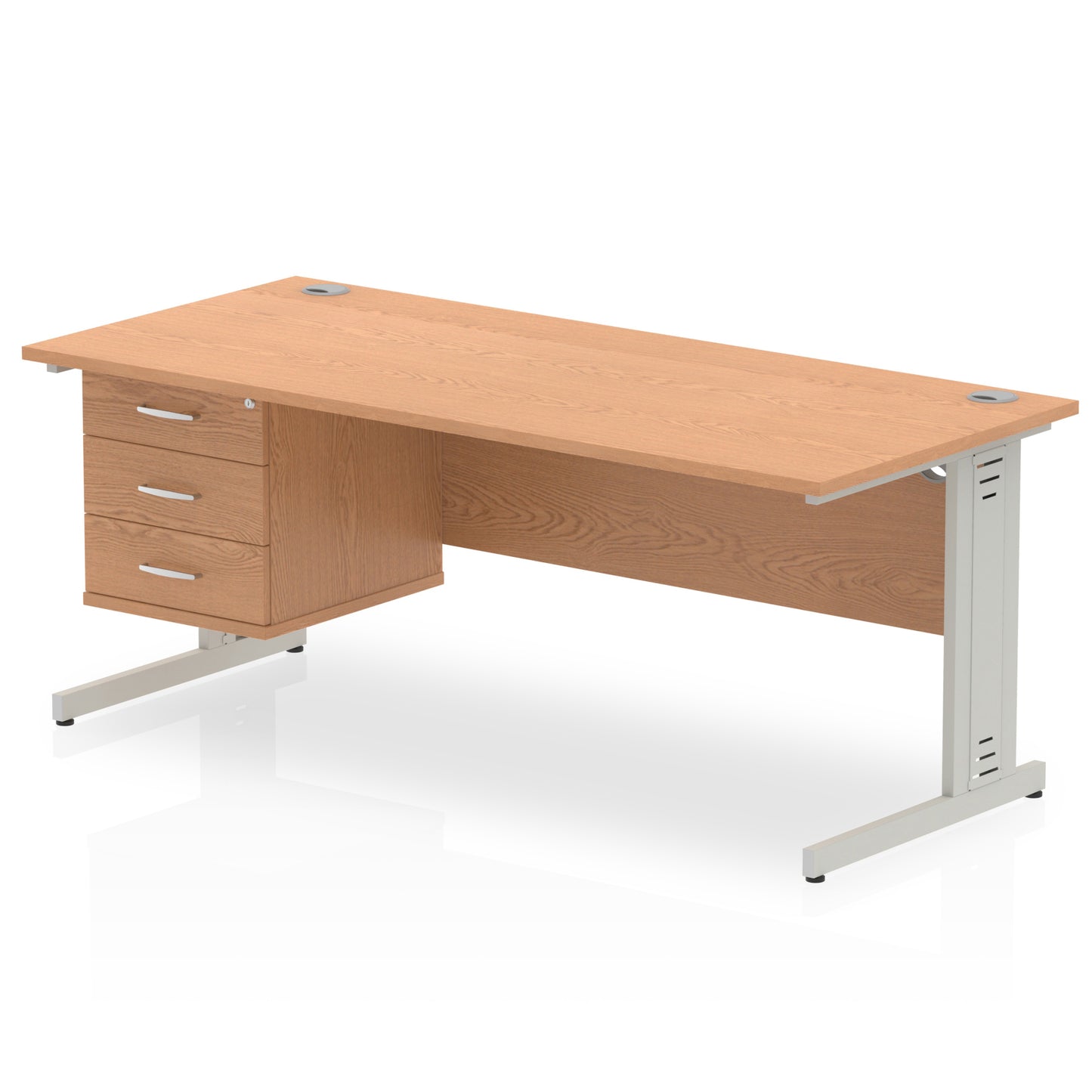 Impulse Cable Managed Straight Desk With Single Fixed Pedestal - 1800mm - Multiple Colour Options