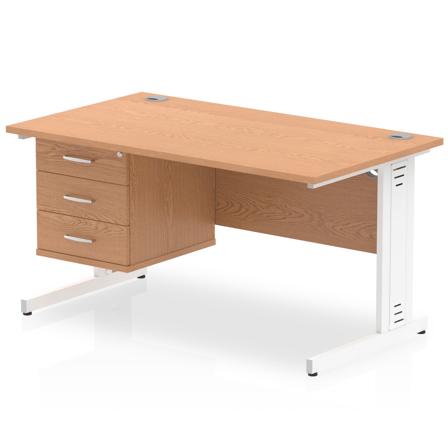 Impulse Cable Managed Straight Desk With Single Fixed Pedestal - 1400mm - Multiple Colour Options