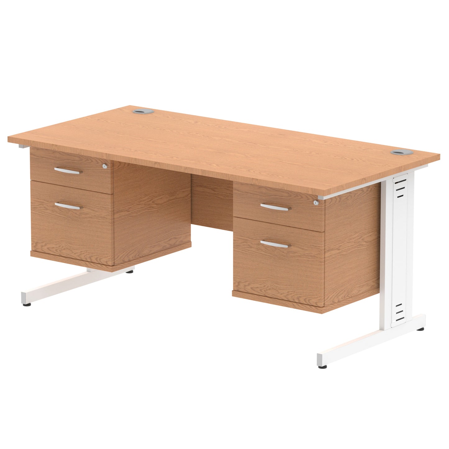 Impulse Cable Managed Straight Desk With Two Fixed Pedestal - 1600mm - Multiple Colour Options