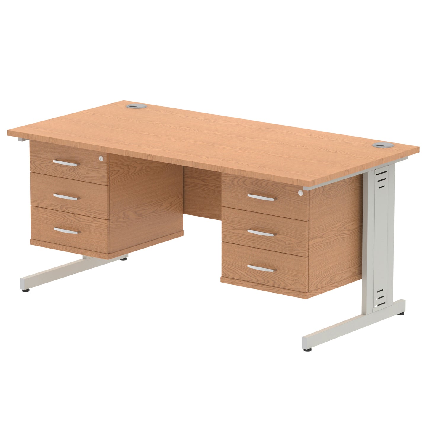 Impulse Cable Managed Straight Desk With Two Fixed Pedestal - 1600mm - Multiple Colour Options