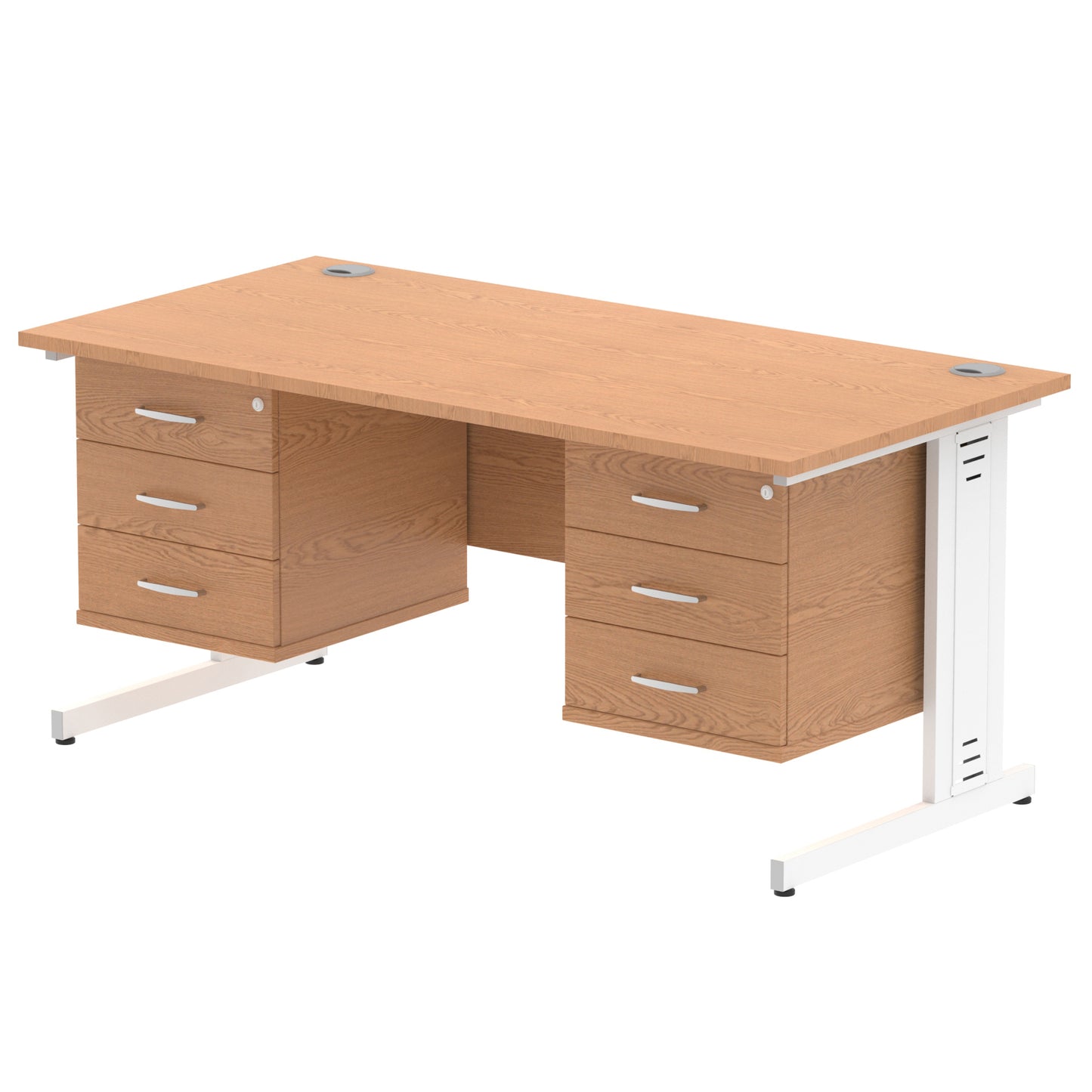Impulse Cable Managed Straight Desk With Two Fixed Pedestal - 1600mm - Multiple Colour Options