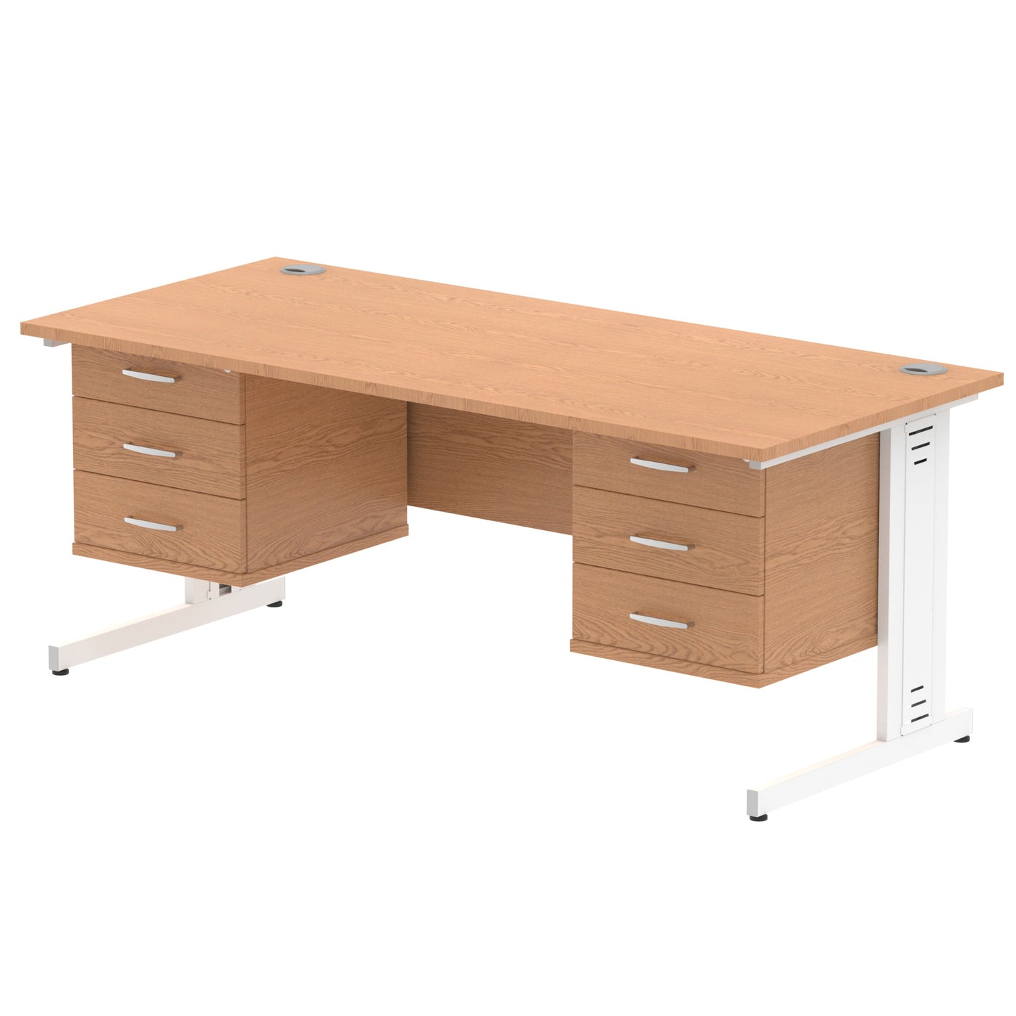 Impulse Cable Managed Straight Desk With Two Fixed Pedestal - 1800mm - Multiple Colour Options