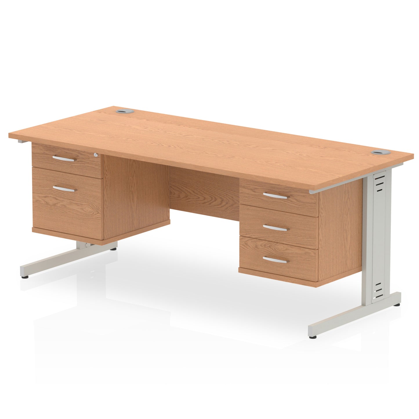 Impulse Cable Managed Straight Desk With Two Fixed Pedestal - 1600mm - Multiple Colour Options
