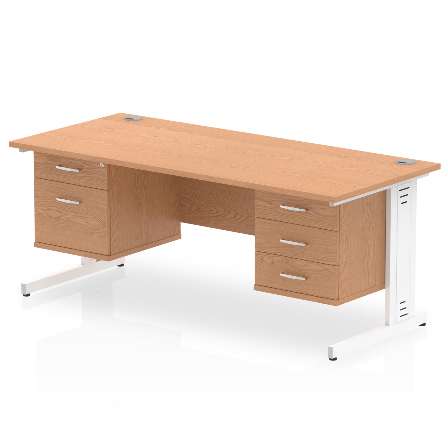 Impulse Cable Managed Straight Desk With Two Fixed Pedestal - 1600mm - Multiple Colour Options
