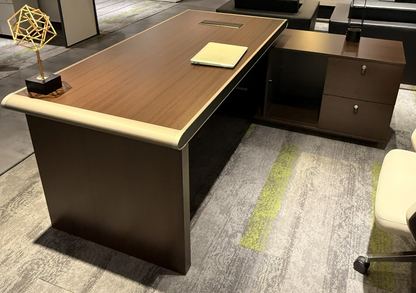 Modern Walnut Home Corner Office Desk with Brass Metal Trim and Storage - 1800mm or 2000mm – MK-D03