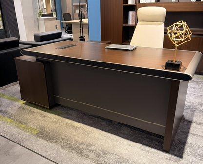 Modern Walnut Home Corner Office Desk with Brass Metal Trim and Storage - 1800mm or 2000mm – MK-D03