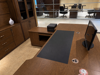 Elegant Light Walnut Real Wood Veneer Executive CEO Manager Office Desk - With Pedestal and Return - 2600mm - N4J261