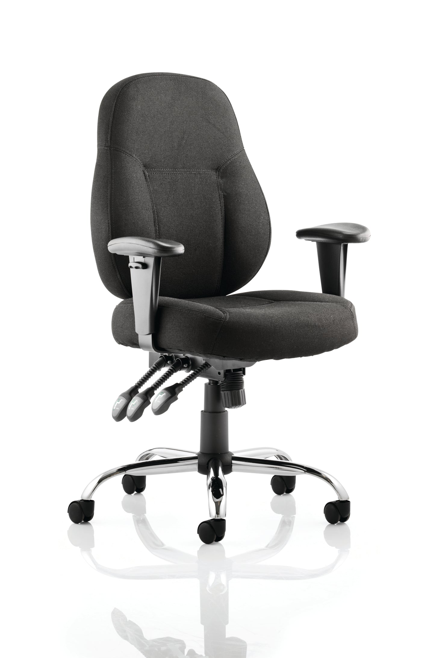Storm High Back Task Operator Office Chair with Height Adjustable Arms - Black or Blue Fabric - Black Leather