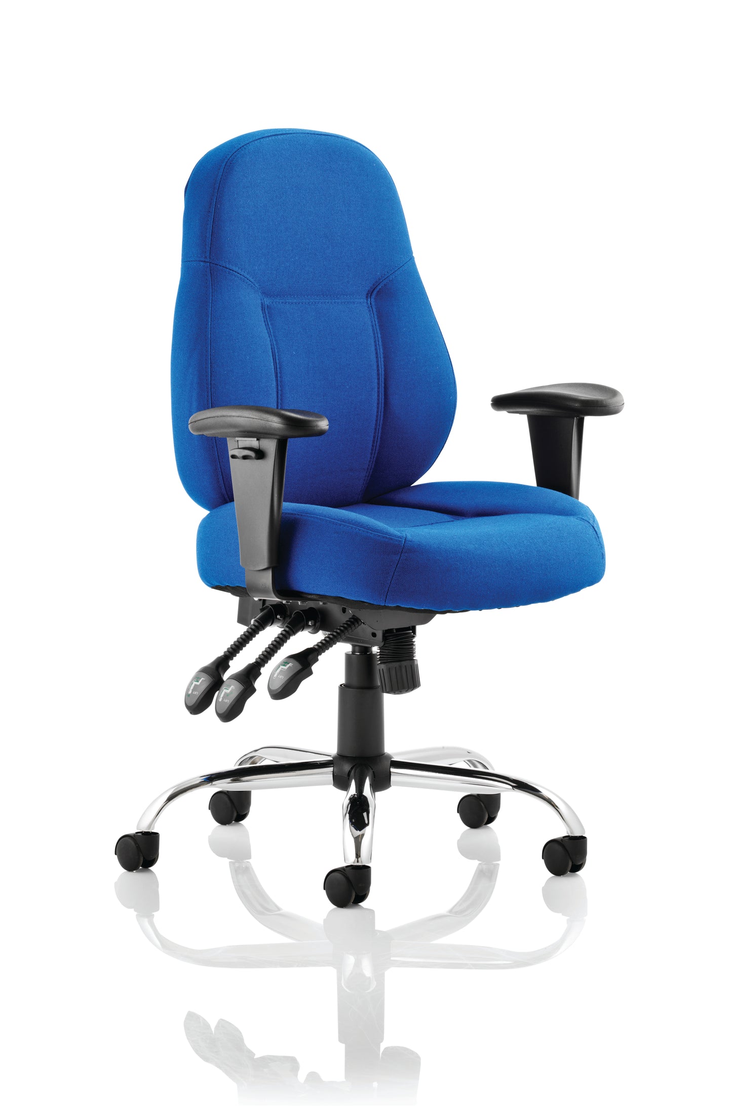 Storm High Back Task Operator Office Chair with Height Adjustable Arms - Black or Blue Fabric - Black Leather
