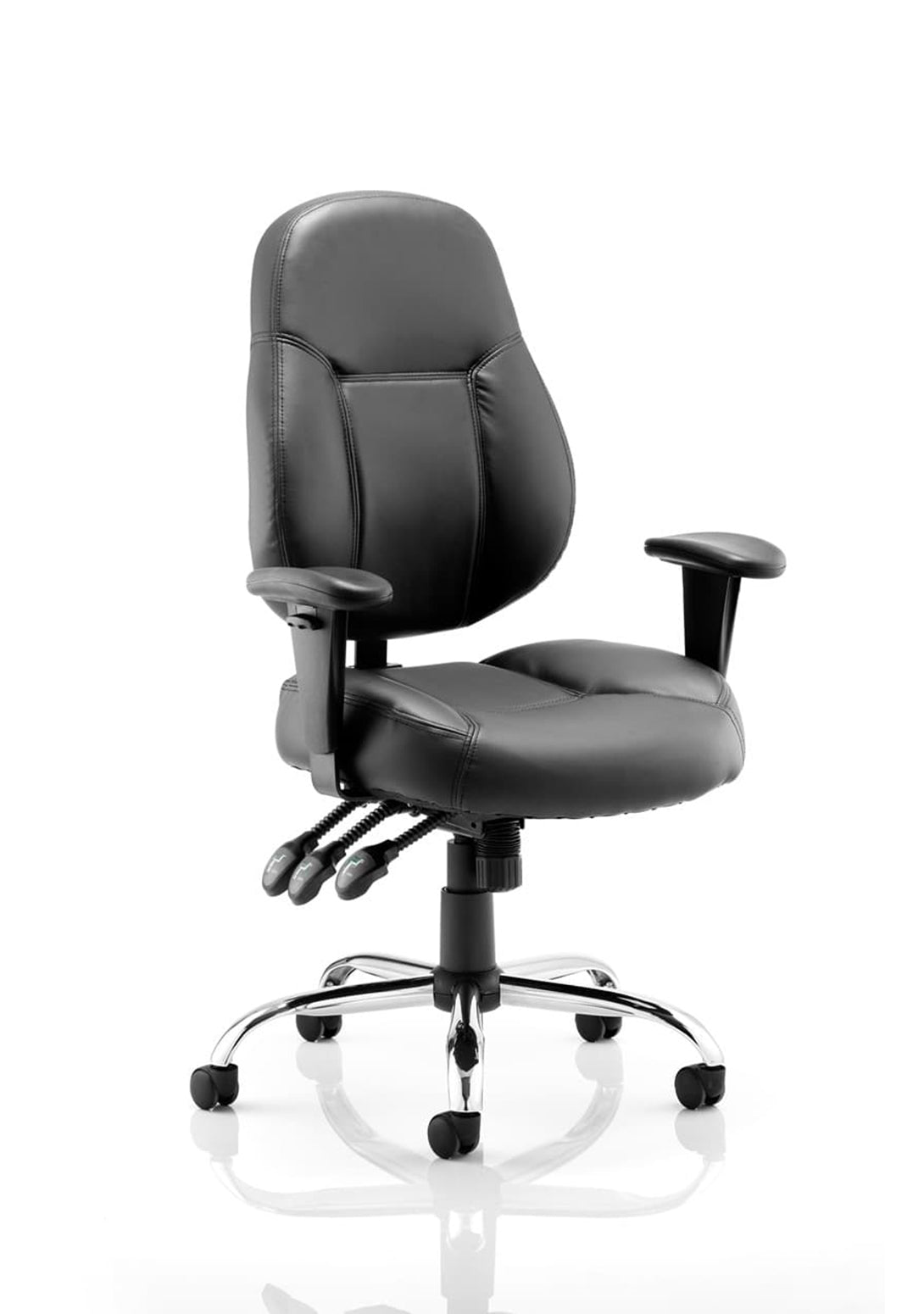 Storm High Back Task Operator Office Chair with Height Adjustable Arms - Black or Blue Fabric - Black Leather