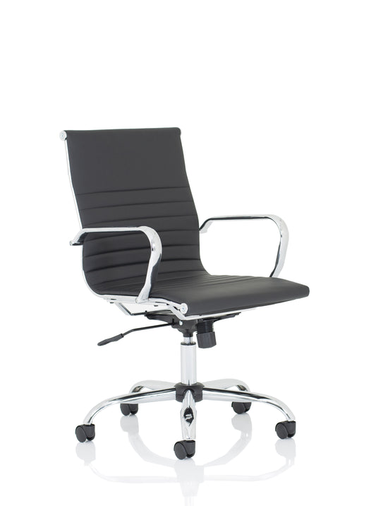 Nola Black Leather Office Chair with Fixed Arms - High or Mid Back - Black or White