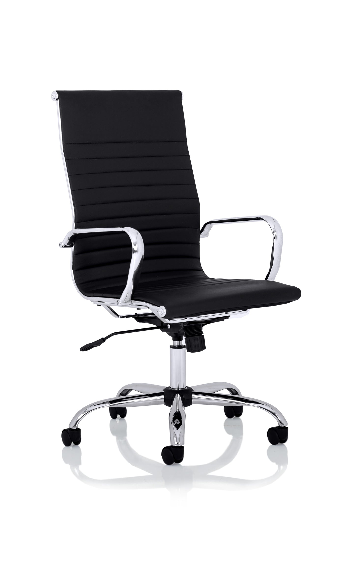 Nola Black Leather Office Chair with Fixed Arms - High or Mid Back - Black or White