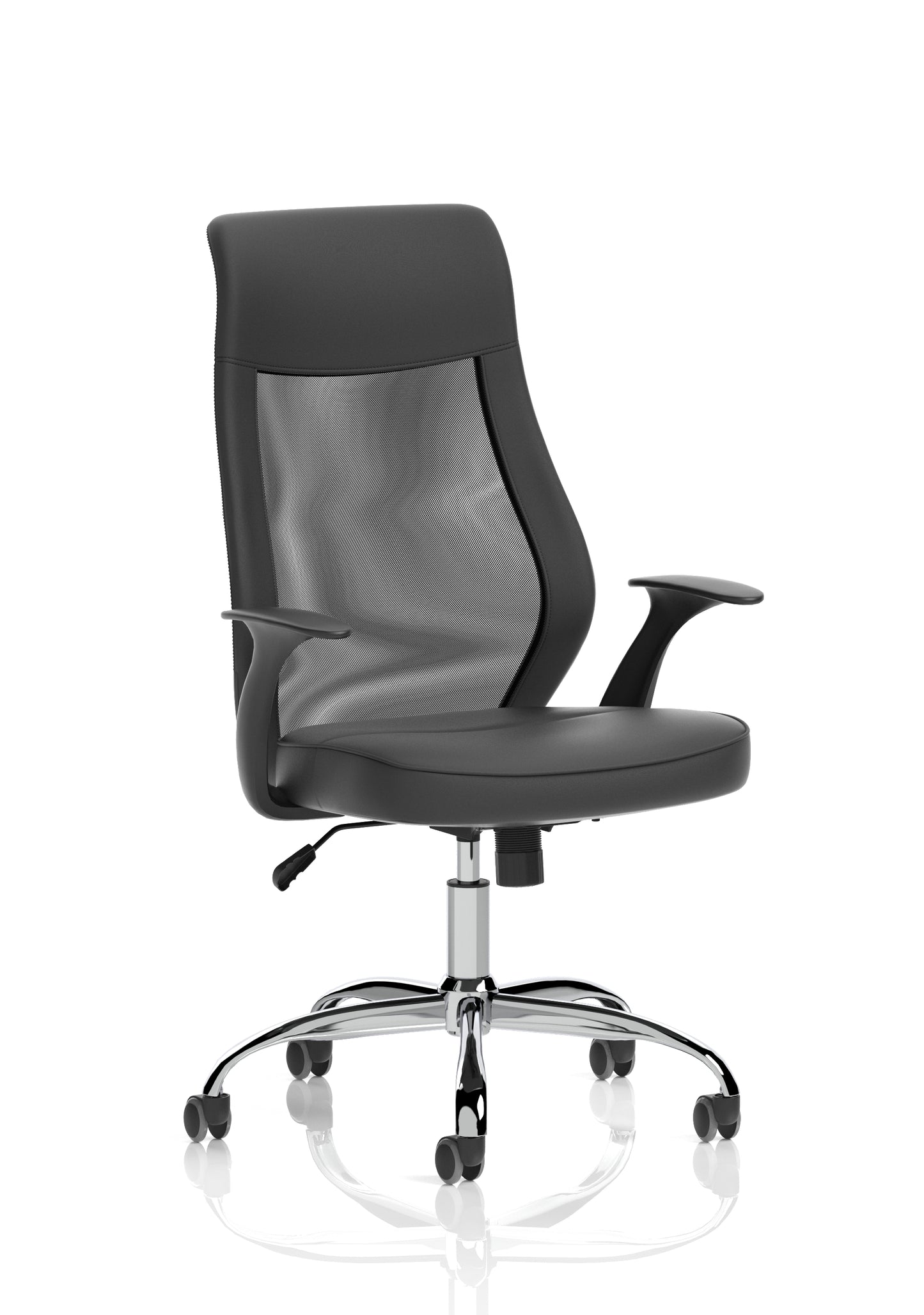 Baye High Mesh Back Task Operator Black Leather Office Chair with Fixed Arms