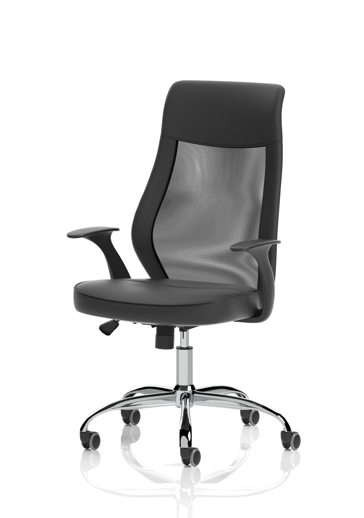 Baye High Mesh Back Task Operator Black Leather Office Chair with Fixed Arms