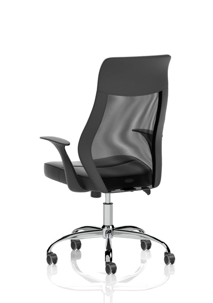 Baye High Mesh Back Task Operator Black Leather Office Chair with Fixed Arms