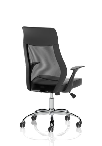 Baye High Mesh Back Task Operator Black Leather Office Chair with Fixed Arms