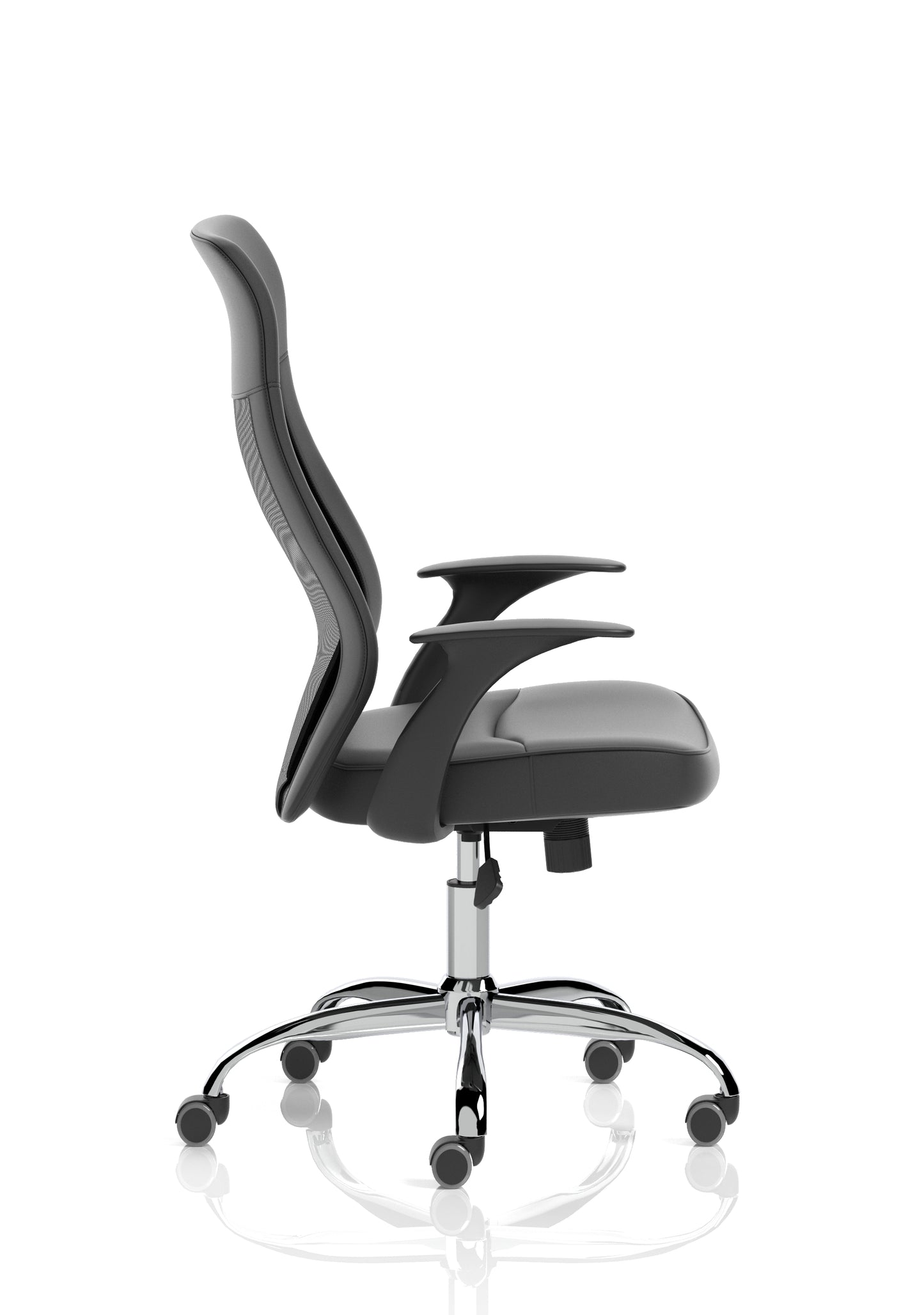 Baye High Mesh Back Task Operator Black Leather Office Chair with Fixed Arms