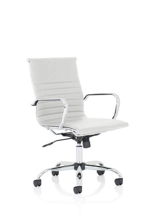 Nola Black Leather Office Chair with Fixed Arms - High or Mid Back - Black or White