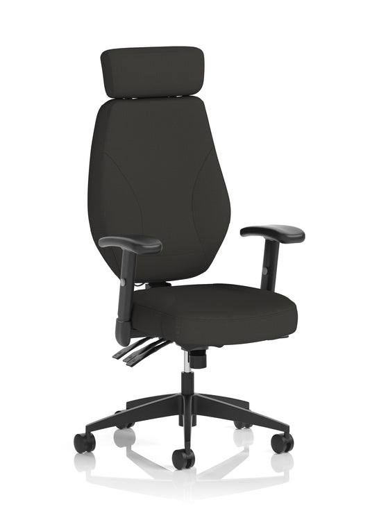 Nexus High Back Black Fabric Ergonomic Task Operator Office Chair with Arms and Headrest