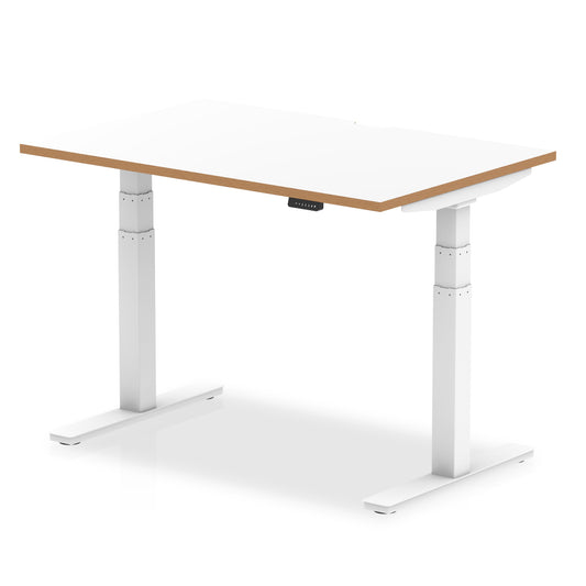 Oslo Air Height Adjustable Desk White Top Natural Wood Edge White Frame - 1200mm, 1400mm, 1600mm