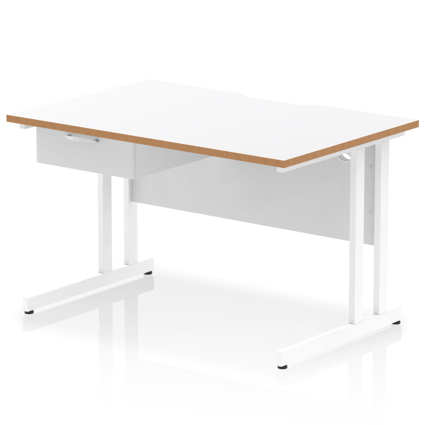 Impulse Scalloped Edge Cantilever Straight Desk With Single One Drawer Fixed Pedestal - 1200mm, 1400mm, 1600mm - Multiple Colour Options