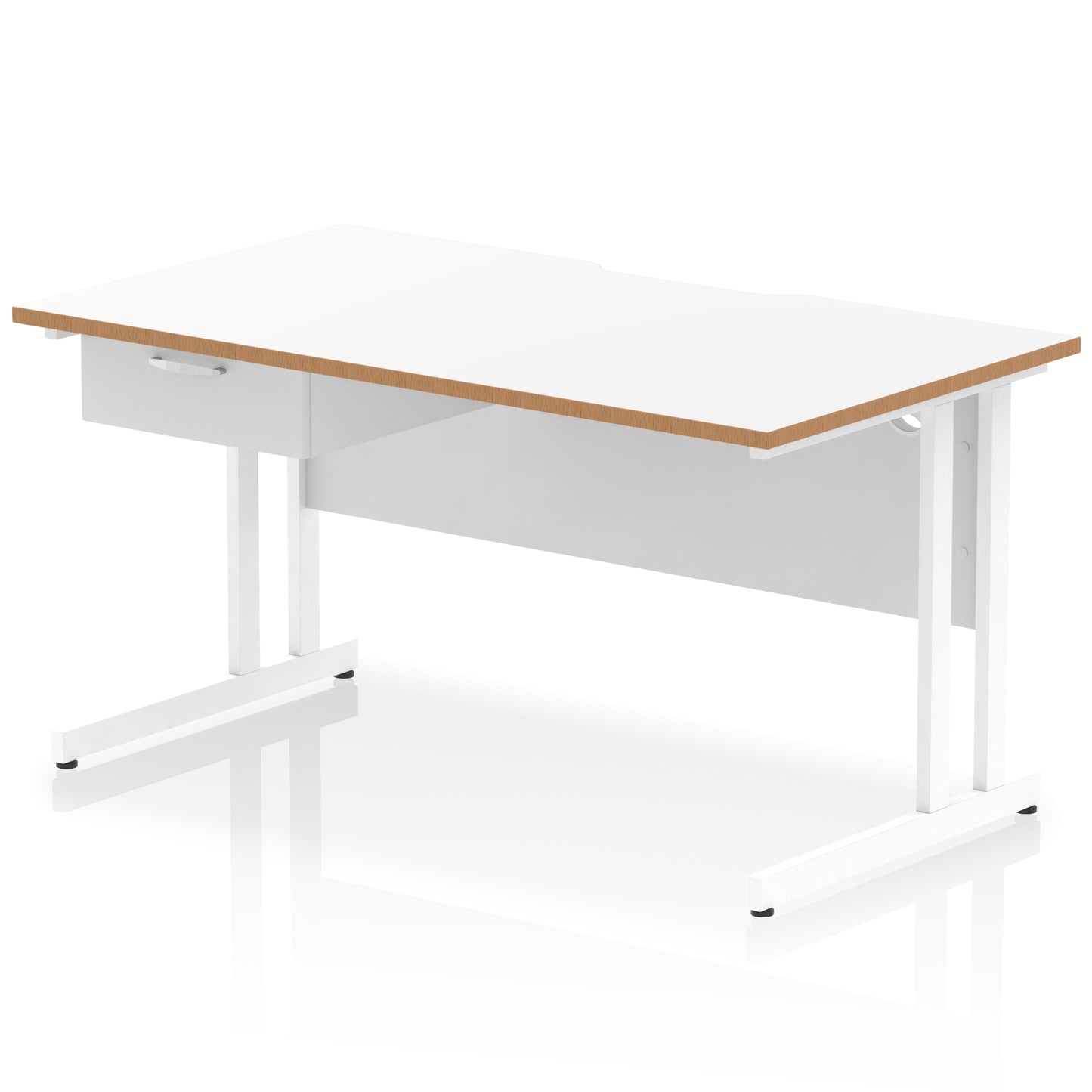 Impulse Scalloped Edge Cantilever Straight Desk With Single One Drawer Fixed Pedestal - 1200mm, 1400mm, 1600mm - Multiple Colour Options