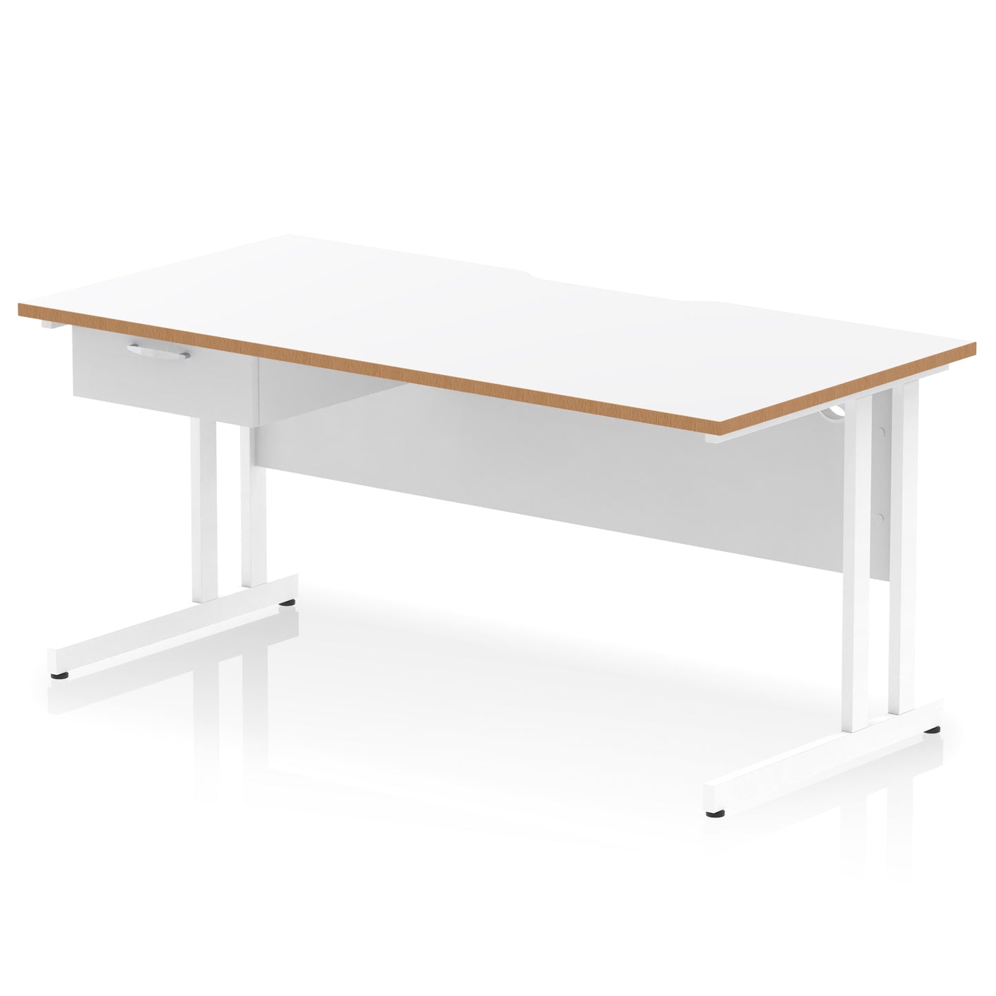 Impulse Scalloped Edge Cantilever Straight Desk With Single One Drawer Fixed Pedestal - 1200mm, 1400mm, 1600mm - Multiple Colour Options