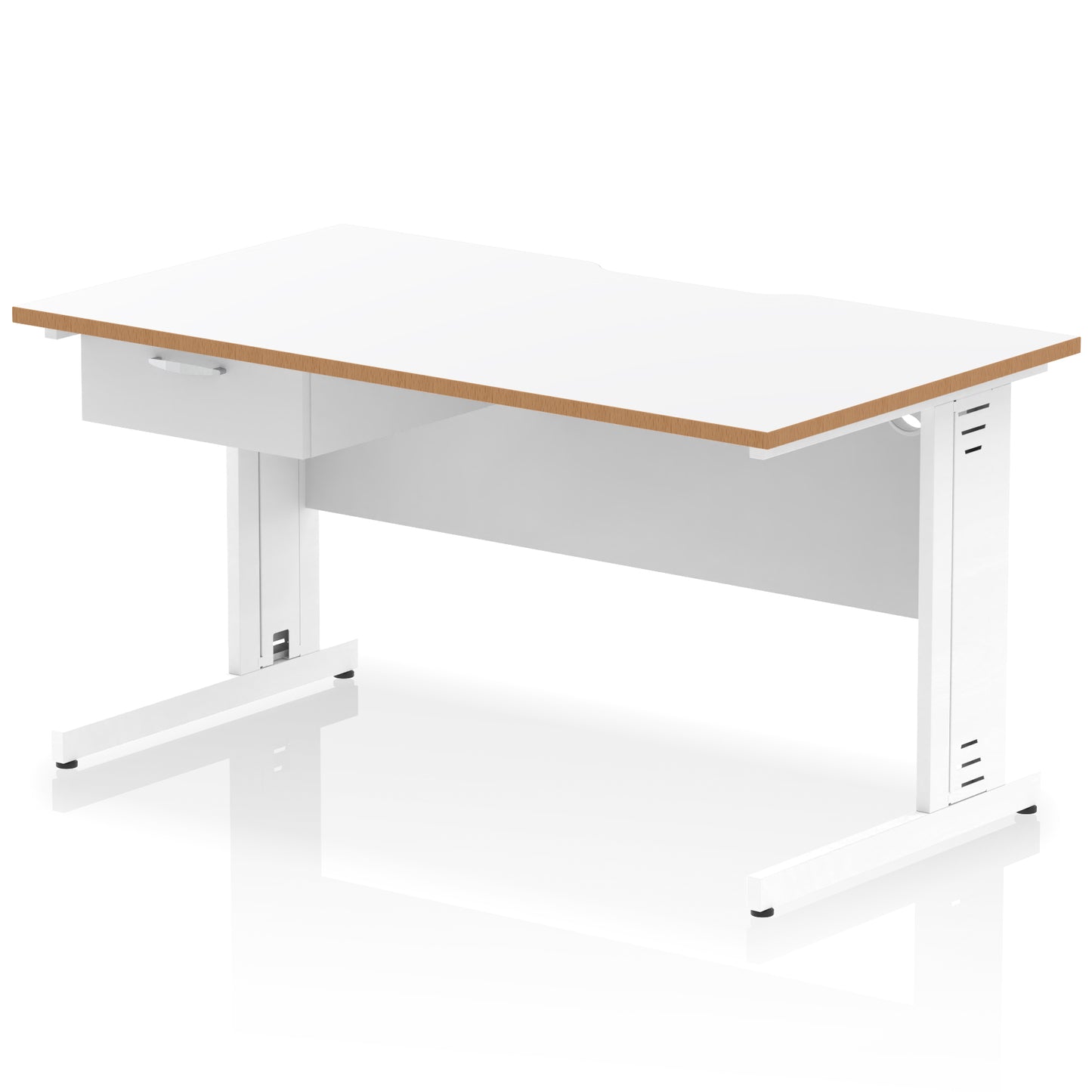 Impulse Scalloped Edge Cable Managed Straight Desk With Single One Drawer Fixed Pedestal - 1200mm, 1400mm, 1600mm - Multiple Colour Options
