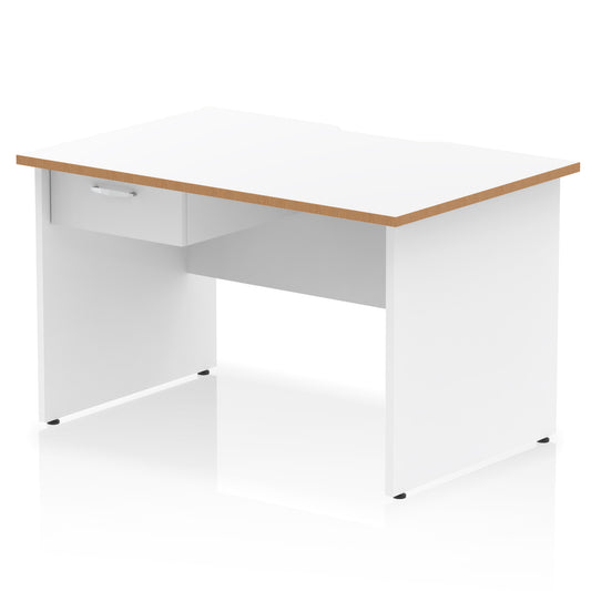 Impulse Scalloped Edge Panel End Straight Desk Frame With Single One Drawer Fixed Pedestal - 1200mm, 1400mm, 1600mm