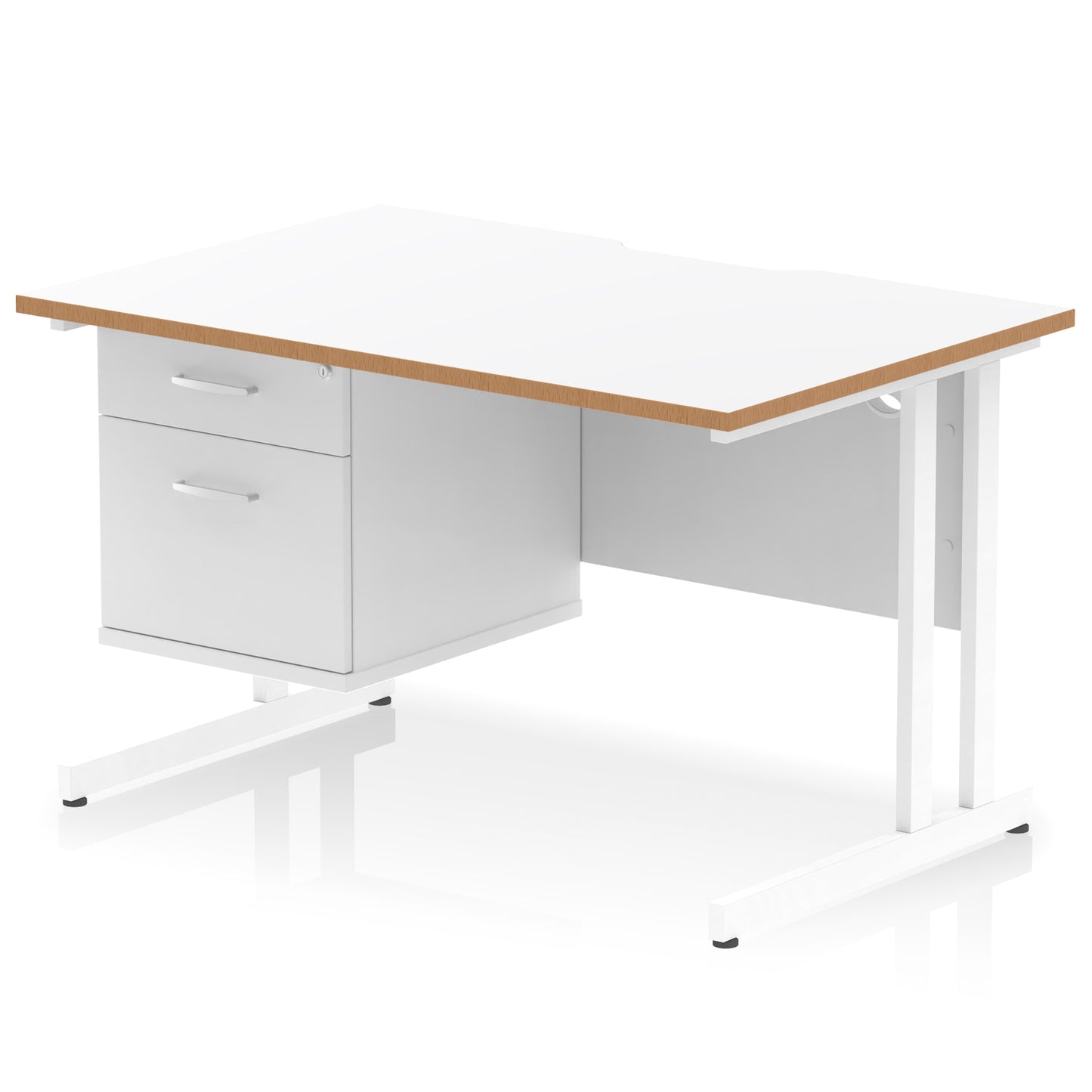 Impulse Scalloped Edge Cantilever Straight Desk With Single Fixed Pedestal - 1200mm - Multiple Colour Options