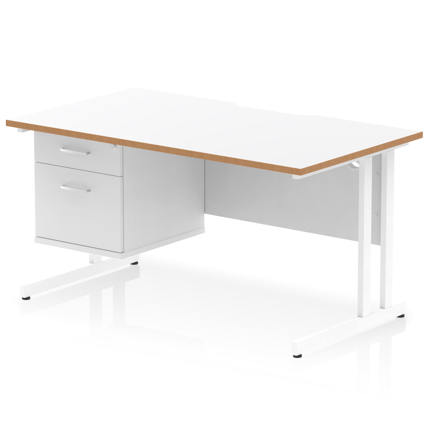 Impulse Scalloped Edge Cantilever Straight Desk With Single Fixed Pedestal - 1400mm - Multiple Colour Options