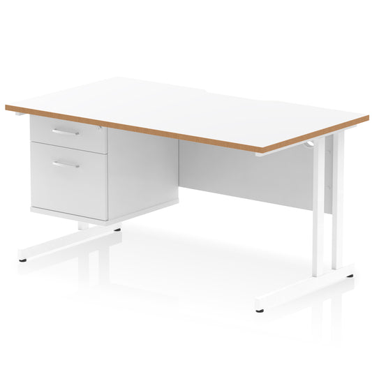 Impulse Scalloped Edge Cantilever Straight Desk With Single Fixed Pedestal - 1400mm - Multiple Colour Options